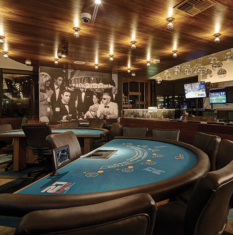 View of Blackjack table with photo wall in the background