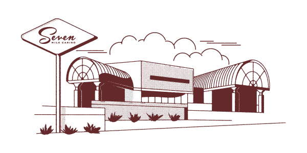 Illustration of the exterior of Seven Mile Casino building